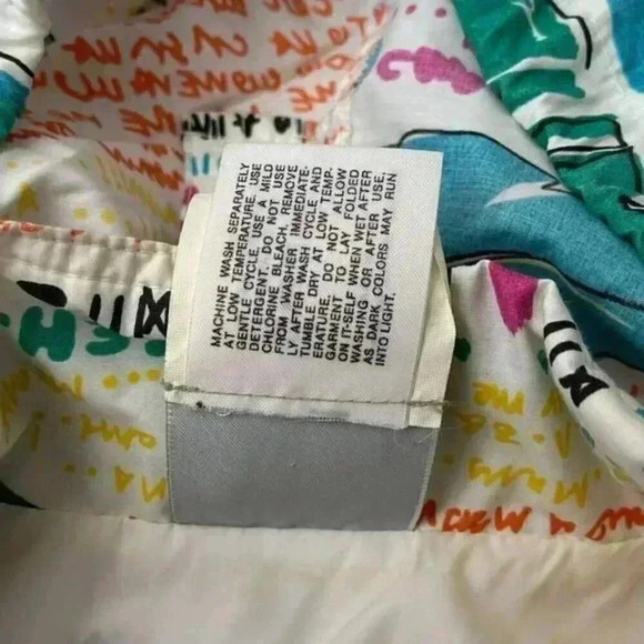 Vintage Roffe Raincoat Small S Women White All Over Print 80s Hooded Pullover - Picture 9 of 11